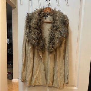 Faux Fur Collar Knit Cardigan